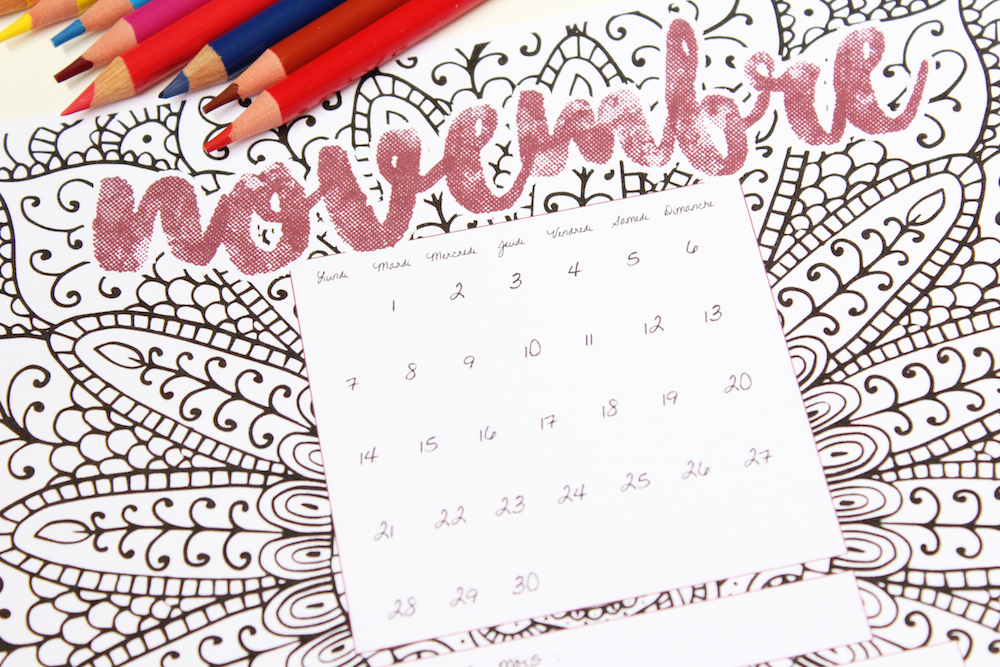 Free Printable | Le calendrier de novembre à colorier !