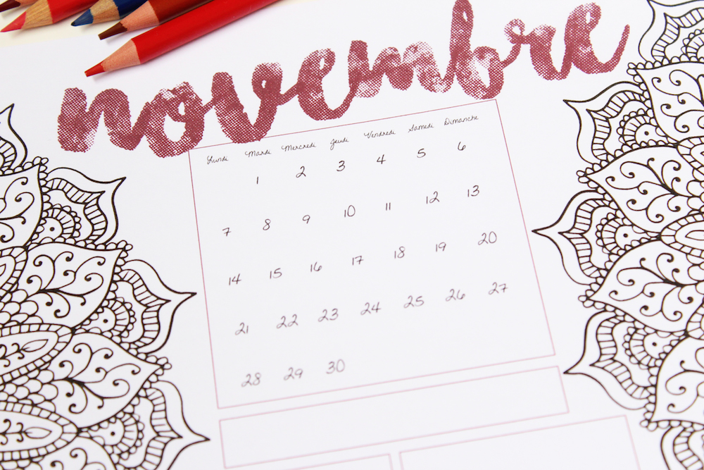 Free Printable | Le calendrier de novembre à colorier !