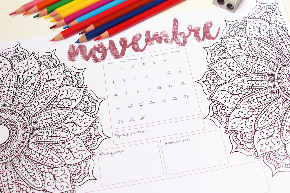 Free Printable | Le calendrier de novembre à colorier !